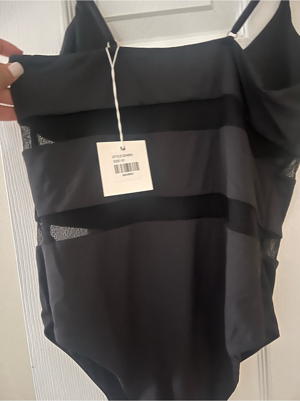 Black Mesh-Panel One-Piece Swimsuit. NEVER WORN WITH TAGS